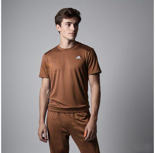 Men's Micro Interlock Plain Track Suit - 2 Pcs Set in Brown