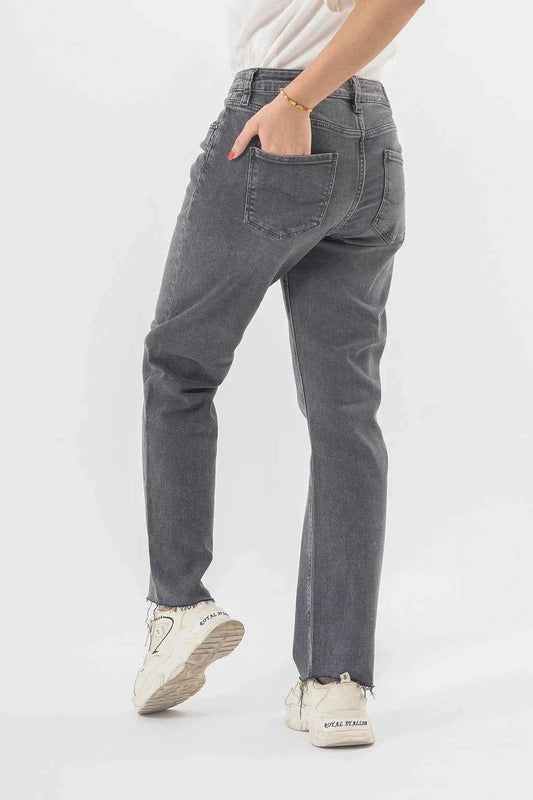 High Waist Grey Denim Pants for a Trendy Minimal Look EW-000755