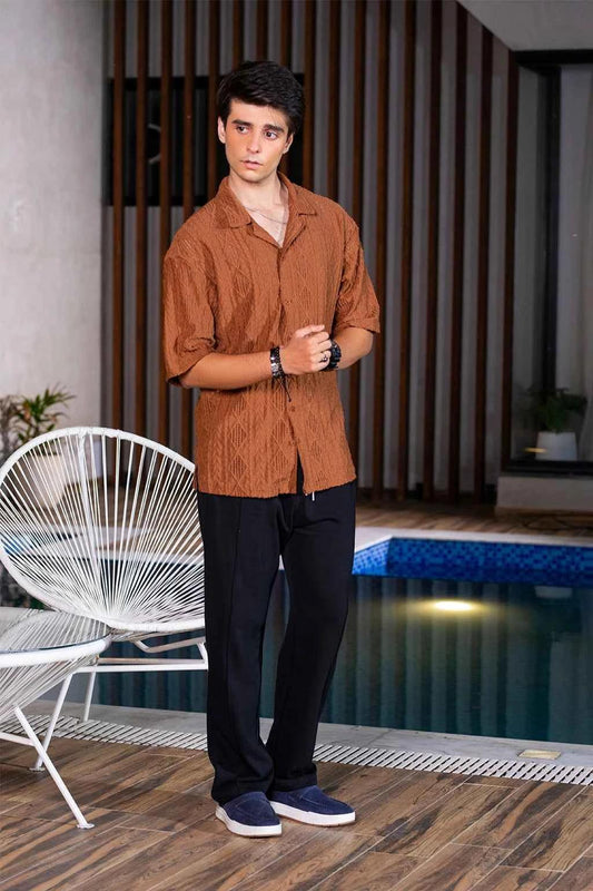 Rustic Brown Shirt - Textured Style for a Vintage Look EW-000267-1