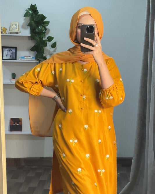 2 Pcs Women's Stitched Embroidered Shirt And Trouser