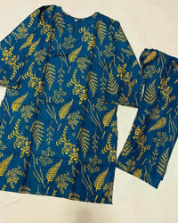 Stylish Women's Stitched Printed Shirt and Trouser Set, 2 Pcs, Arabic Linen