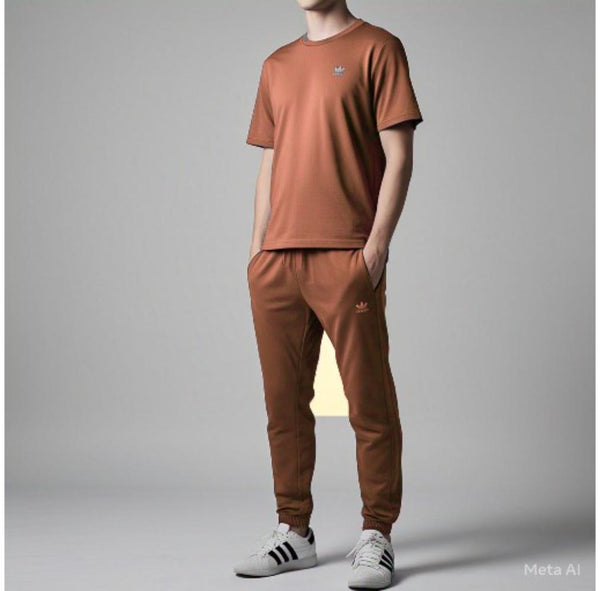 Men's Micro Interlock Plain Track Suit - 2 Pcs Set in Brown