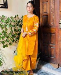 3 Pcs Women's Stitched Katan Silk Embroidered Suit