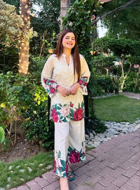 2 Pcs Women's Stitched Printed Silk Shirt And Trouser