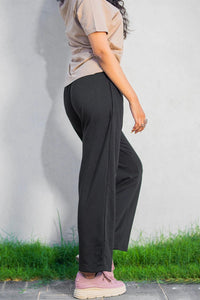 Black Drawstring Trousers for Daily Comfort - Straight-Leg Style EW-000955