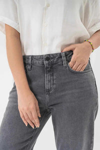 High Waist Grey Denim Pants for a Trendy Minimal Look EW-000755