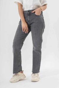 High Waist Grey Denim Pants for a Trendy Minimal Look EW-000755