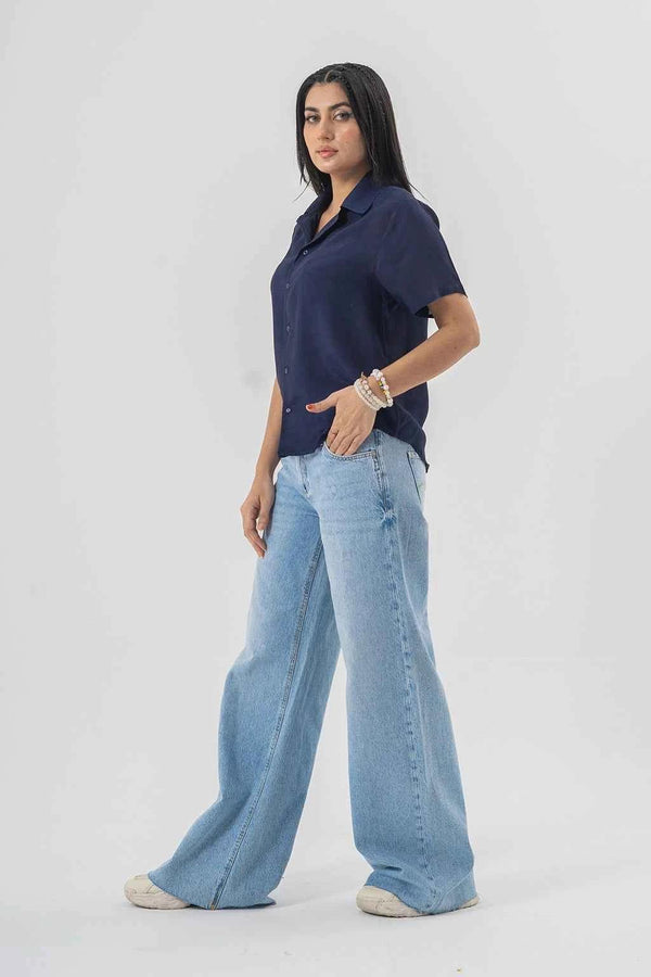 Easygoing Wide-Leg Blue Jeans for Effortless Trendy Style EW-000664