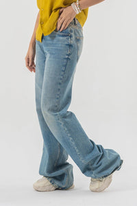 Baggy Fit Blue Denim Pants with Panel Stitch Detailing - Light Wash Style EW-000770