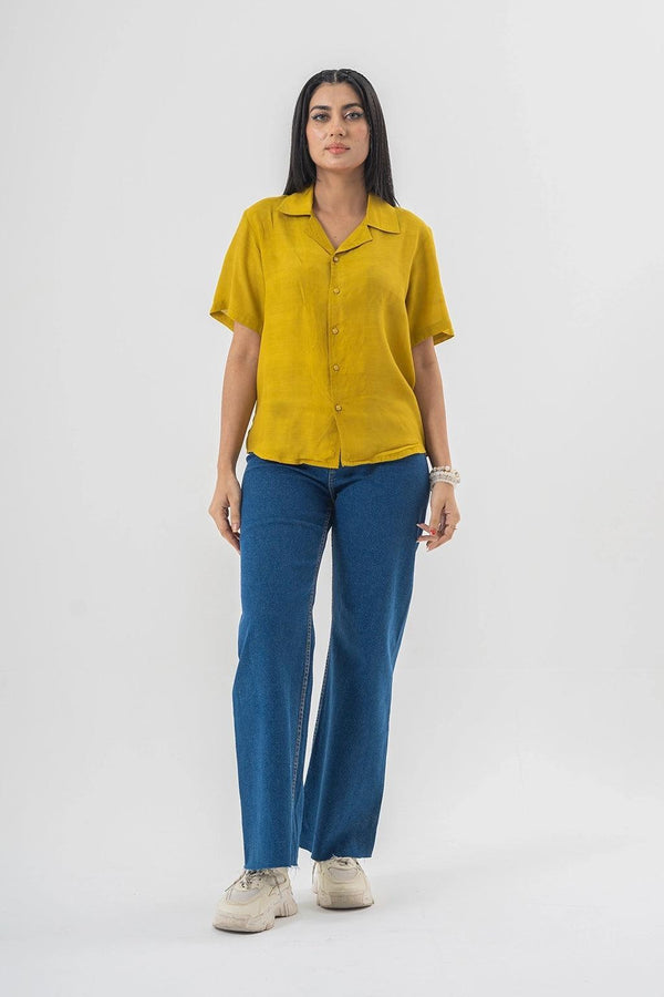 High Waist Flared Blue Denim Pants with Clean Hem Finish EW-000765