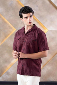 Textured Button-Down Shirt for Men in Rich Maroon – Perfect Summer Wear EW-000329