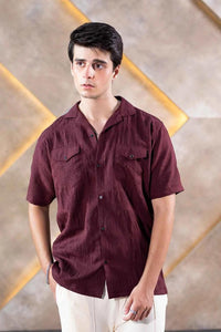 Textured Button-Down Shirt for Men in Rich Maroon – Perfect Summer Wear EW-000329