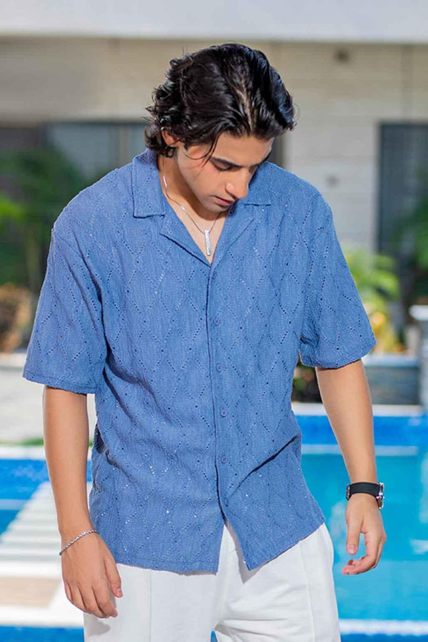 Twilight Escape Eyelet Shirt - Blue EW-000210