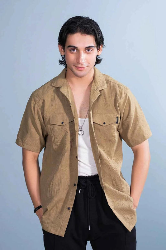 Men's Casual Khaki Shirt - Lightweight & Breezy Textured Design EW-000332