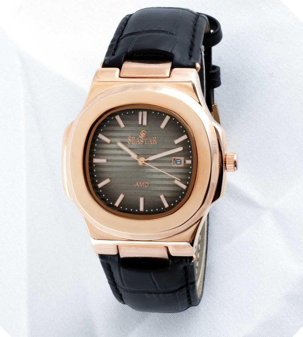 Men's Leather Square Watch with Quartz Movement - 1 Pc Chronograph, Water Resistant