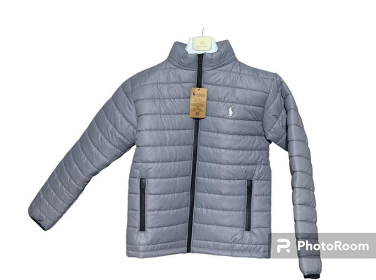Men's Grey Embroidered Polyester Puffer Jacket - 1 Pc
