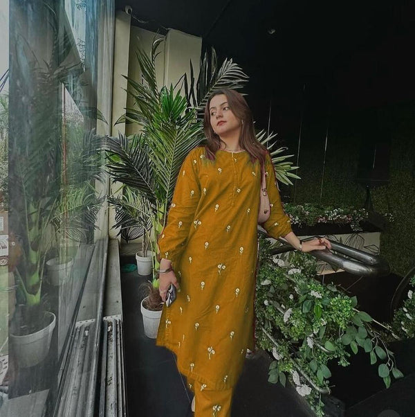 2 Pcs Women's Stitched Embroidered Shirt And Trouser
