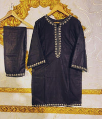 Stylish Women's Stitched Embroidered Shirt and Trouser Set - 2 Pcs - Black
